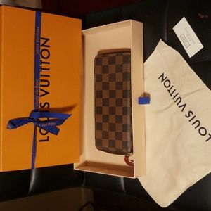 Louis vuitton used monogram wallet w/ box & bag women purse + authentic papers